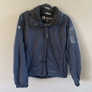 Marmot Rain Jacket Black Hooded CC-284 Full Zip Softshell Windbreaker